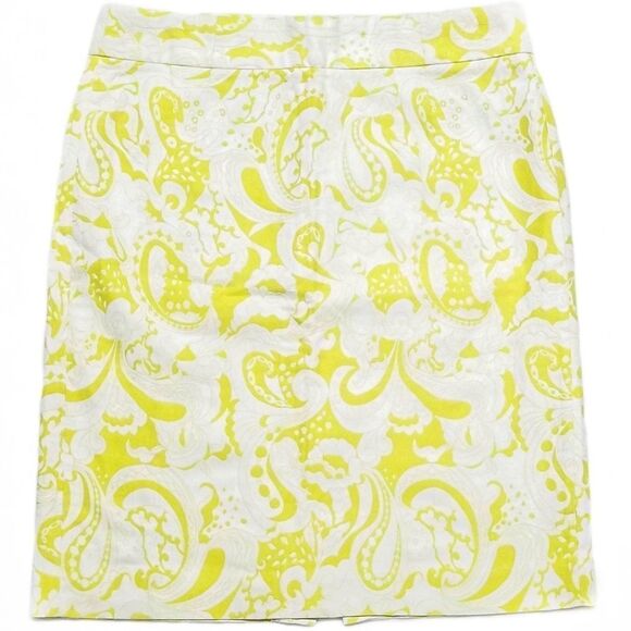 J. Crew Neon Yellow Paisley Floral Pencil Skirt 10 - Picture 1 of 6